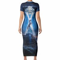 Scotland Kelpies And Unicorn UFO Short Sleeve Bodycon Dress Sci-Fi Alien Abduction And Magic Legends