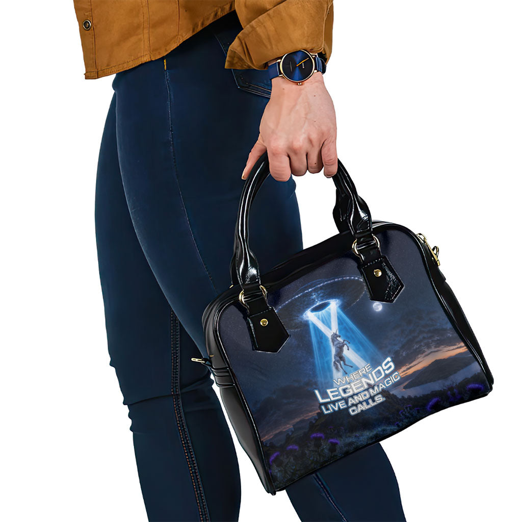 Scotland Kelpies And Unicorn UFO Shoulder Handbag Sci-Fi Alien Abduction And Magic Legends