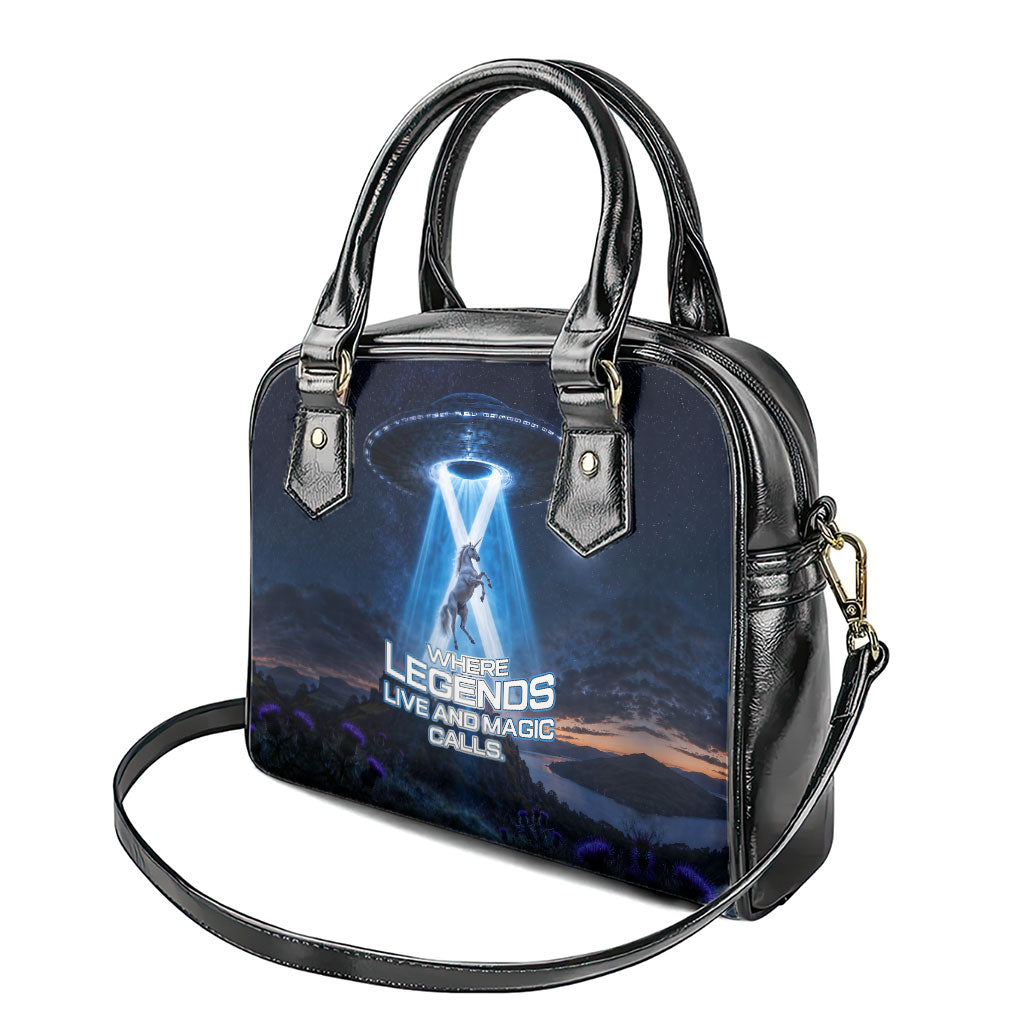 Scotland Kelpies And Unicorn UFO Shoulder Handbag Sci-Fi Alien Abduction And Magic Legends