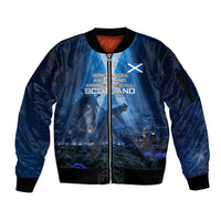 Scotland Kelpies And Unicorn UFO Sleeve Zip Bomber Jacket Sci-Fi Alien Abduction And Magic Legends