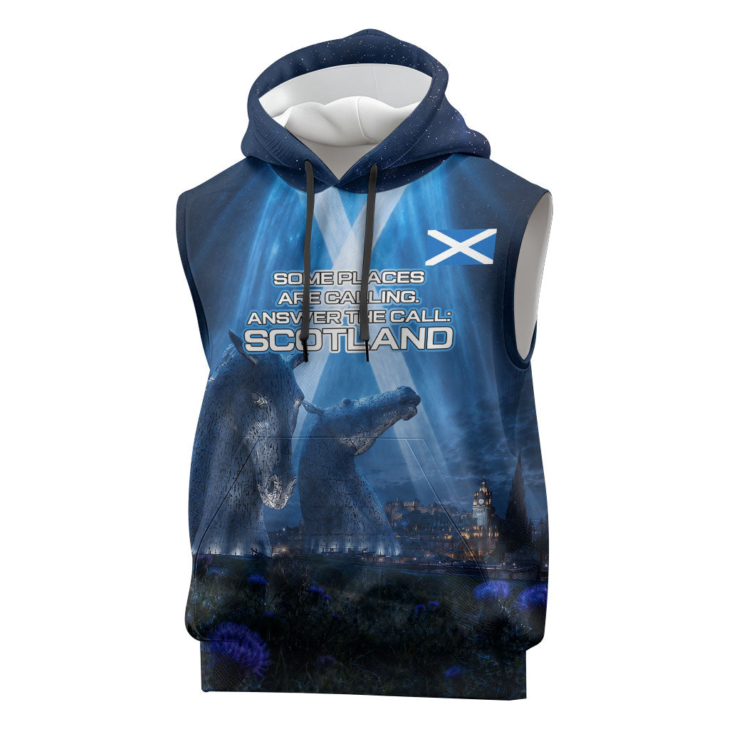 Scotland Kelpies And Unicorn UFO Sleeveless Hoodie Sci-Fi Alien Abduction And Magic Legends