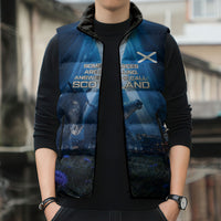 Scotland Kelpies And Unicorn UFO Sleeveless Puffer Jacket Sci-Fi Alien Abduction And Magic Legends