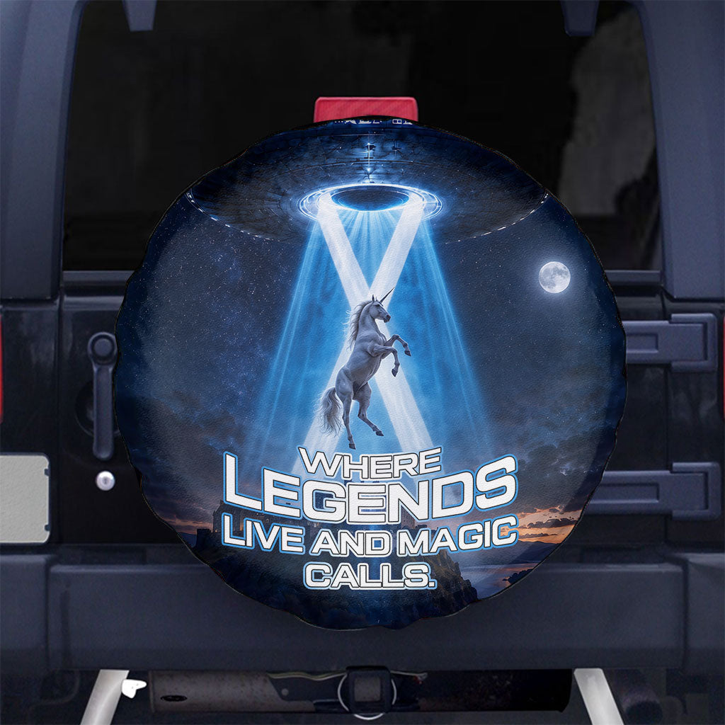 Scotland Kelpies And Unicorn UFO Spare Tire Cover Sci-Fi Alien Abduction And Magic Legends