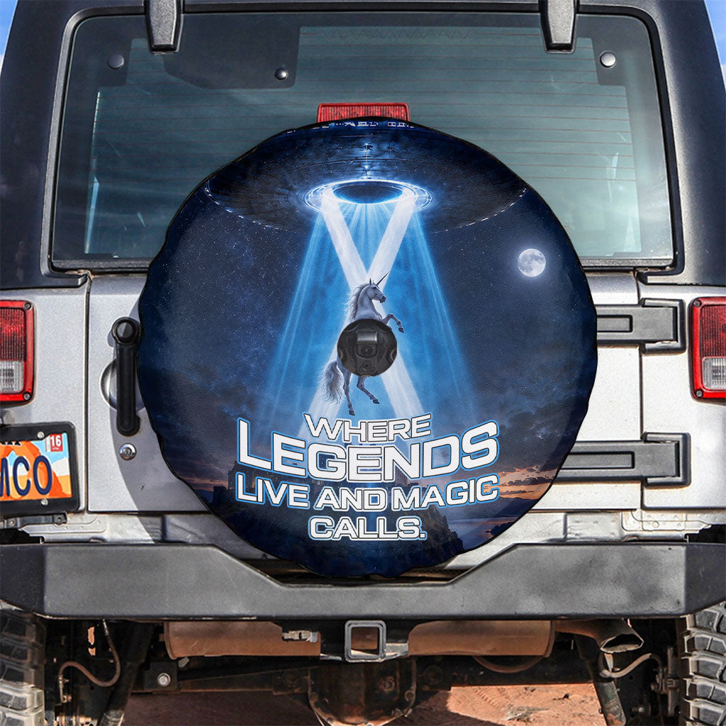 Scotland Kelpies And Unicorn UFO Spare Tire Cover Sci-Fi Alien Abduction And Magic Legends