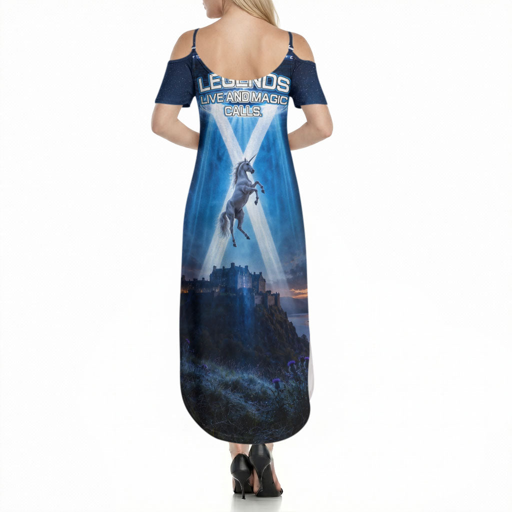 Scotland Kelpies And Unicorn UFO Summer Maxi Dress Sci-Fi Alien Abduction And Magic Legends