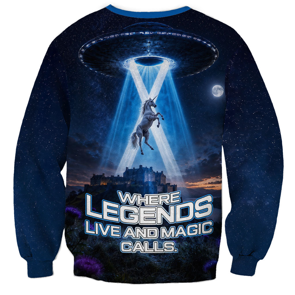 Scotland Kelpies And Unicorn UFO Sweatshirt Sci-Fi Alien Abduction And Magic Legends