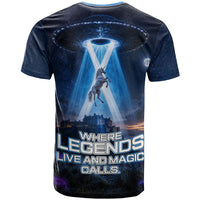 Scotland Kelpies And Unicorn UFO T Shirt Sci-Fi Alien Abduction And Magic Legends