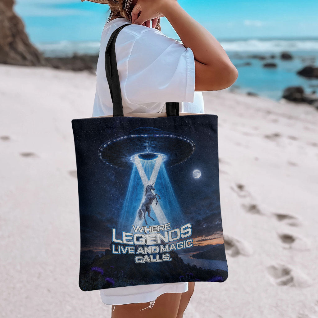 Scotland Kelpies And Unicorn UFO Tote Bag Sci-Fi Alien Abduction And Magic Legends