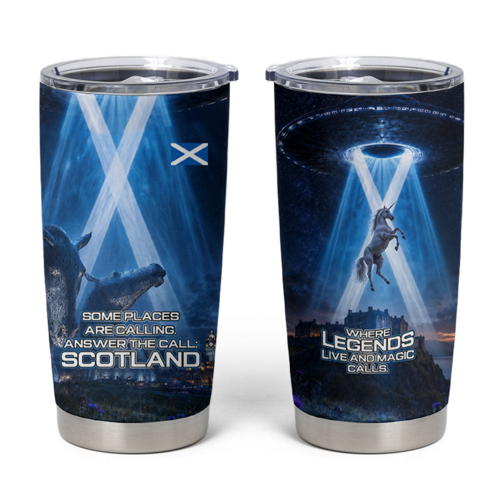 Scotland Kelpies And Unicorn UFO Tumbler Cup Sci-Fi Alien Abduction And Magic Legends