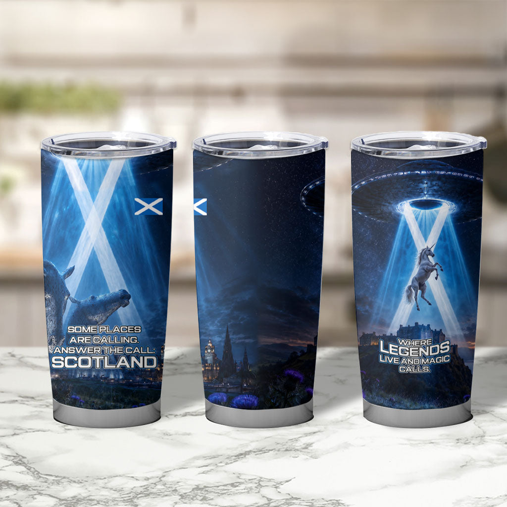 Scotland Kelpies And Unicorn UFO Tumbler Cup Sci-Fi Alien Abduction And Magic Legends