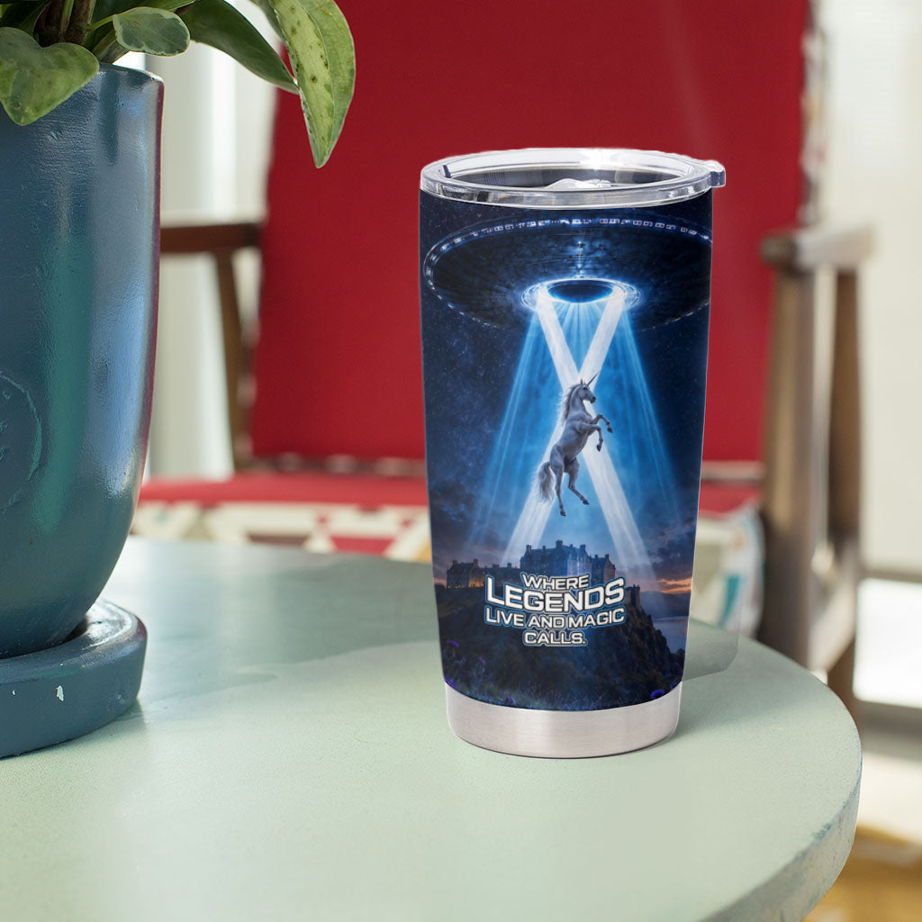 Scotland Kelpies And Unicorn UFO Tumbler Cup Sci-Fi Alien Abduction And Magic Legends