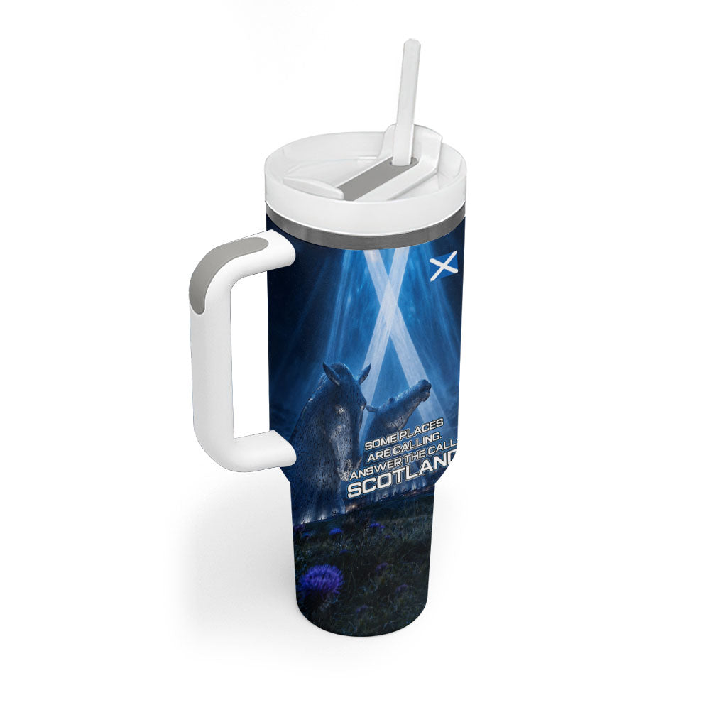 Scotland Kelpies And Unicorn UFO Tumbler With Handle Sci-Fi Alien Abduction And Magic Legends