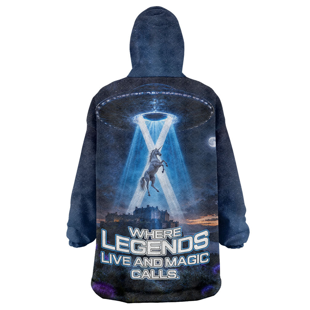Scotland Kelpies And Unicorn UFO Wearable Blanket Hoodie Sci-Fi Alien Abduction And Magic Legends