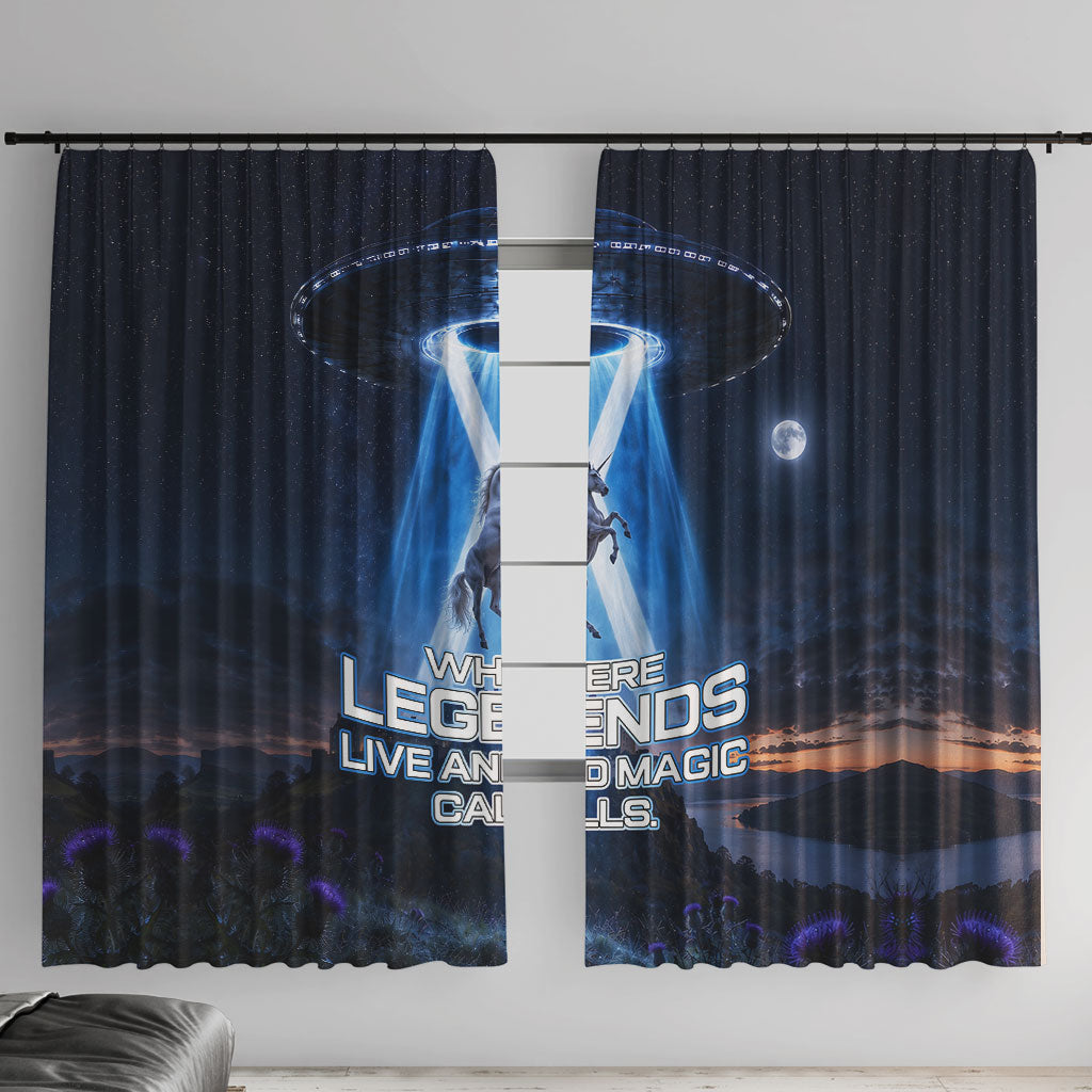 Scotland Kelpies And Unicorn UFO Window Curtain Sci-Fi Alien Abduction And Magic Legends