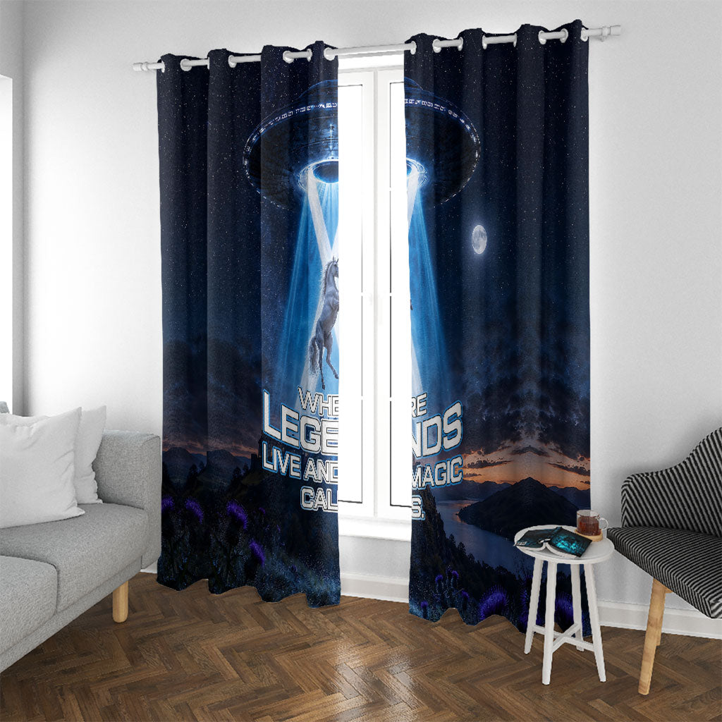 Scotland Kelpies And Unicorn UFO Window Curtain Sci-Fi Alien Abduction And Magic Legends