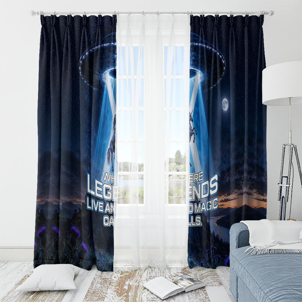 Scotland Kelpies And Unicorn UFO Window Curtain Sci-Fi Alien Abduction And Magic Legends