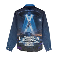 Scotland Kelpies And Unicorn UFO Women Casual Shirt Sci-Fi Alien Abduction And Magic Legends
