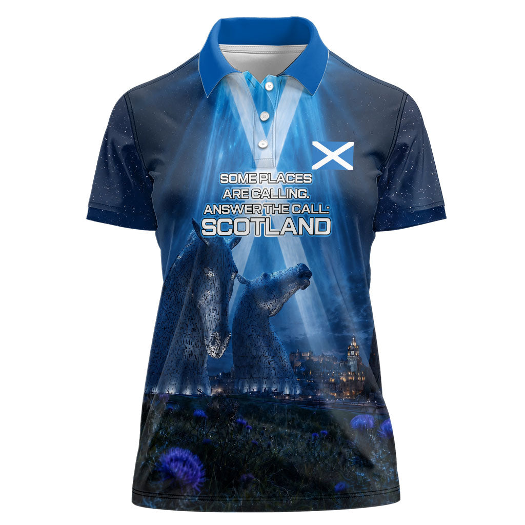 Scotland Kelpies And Unicorn UFO Women Polo Shirt Sci-Fi Alien Abduction And Magic Legends
