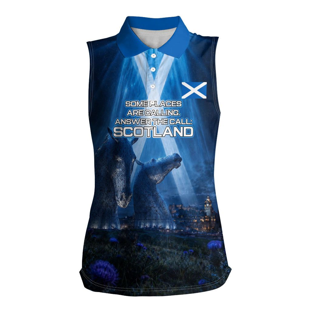 Scotland Kelpies And Unicorn UFO Women Sleeveless Polo Shirt Sci-Fi Alien Abduction And Magic Legends