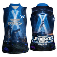 Scotland Kelpies And Unicorn UFO Women Sleeveless Polo Shirt Sci-Fi Alien Abduction And Magic Legends