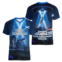 Scotland Kelpies And Unicorn UFO Women V-Neck T-Shirt Sci-Fi Alien Abduction And Magic Legends