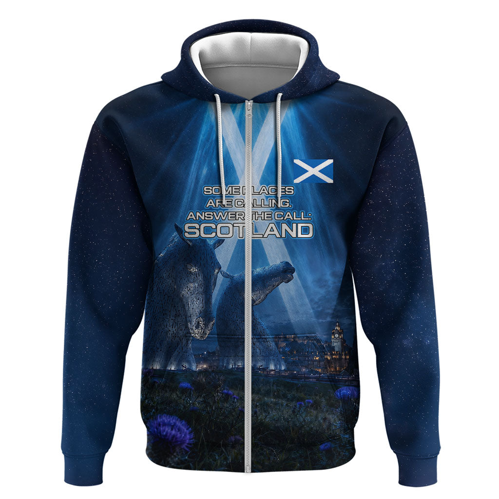 Scotland Kelpies And Unicorn UFO Zip Hoodie Sci-Fi Alien Abduction And Magic Legends