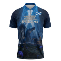 Scotland Kelpies And Unicorn UFO Zipper Polo Shirt Sci-Fi Alien Abduction And Magic Legends