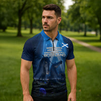 Scotland Kelpies And Unicorn UFO Zipper Polo Shirt Sci-Fi Alien Abduction And Magic Legends