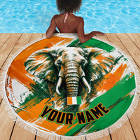Personalized Ivory Coast Football Beach Blanket Elephant Football Splatter Art
