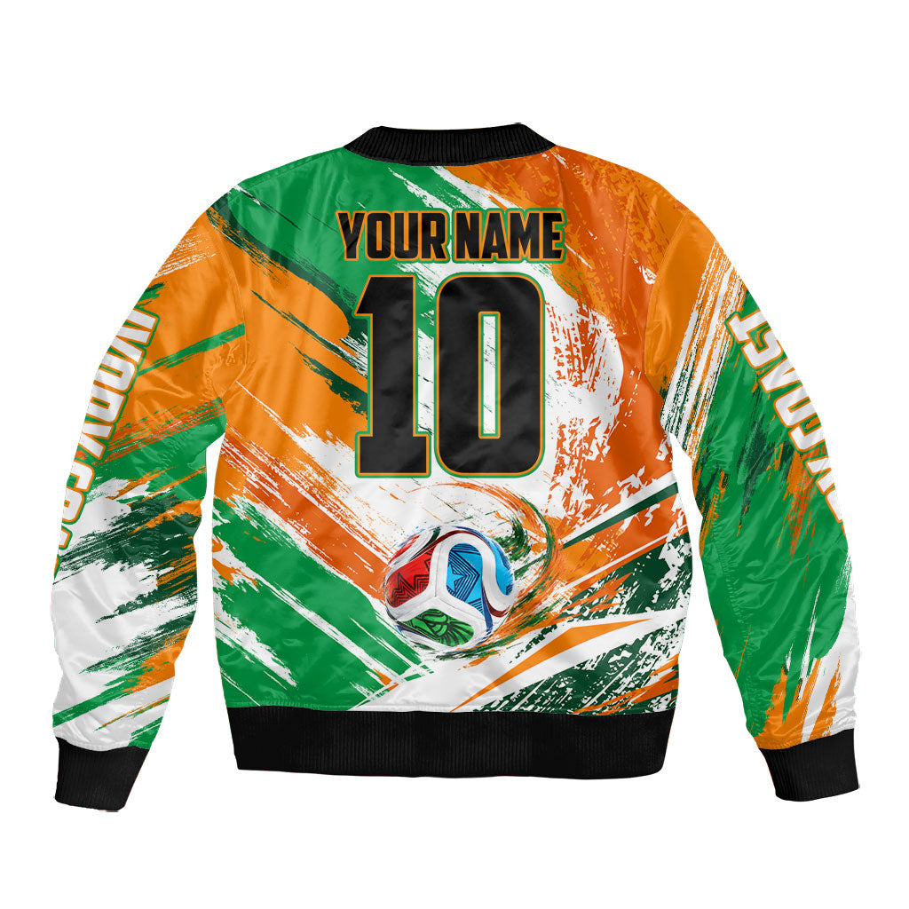 Personalized Ivory Coast Football Bomber Jacket Elephant Football Splatter Art