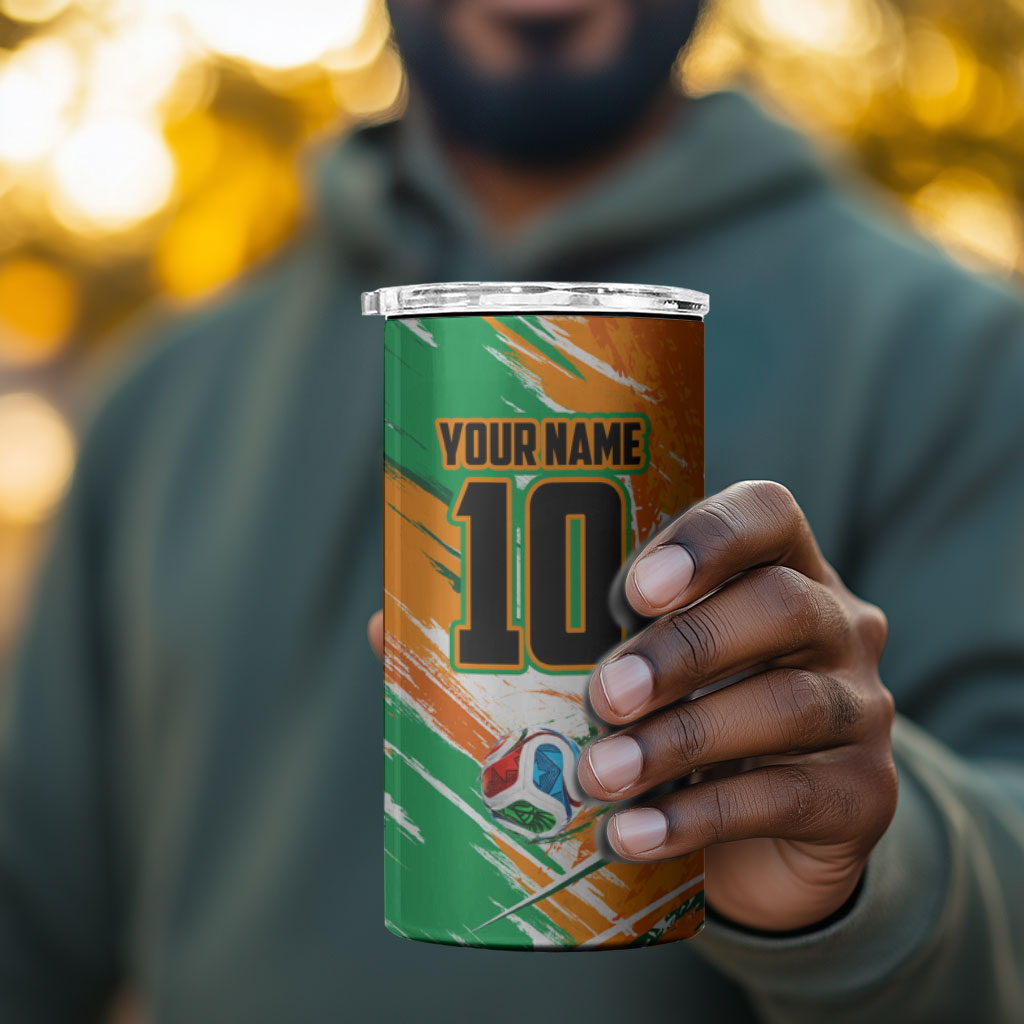 Personalized Ivory Coast Football 4 in 1 Can Cooler Tumbler Elephant Football Splatter Art