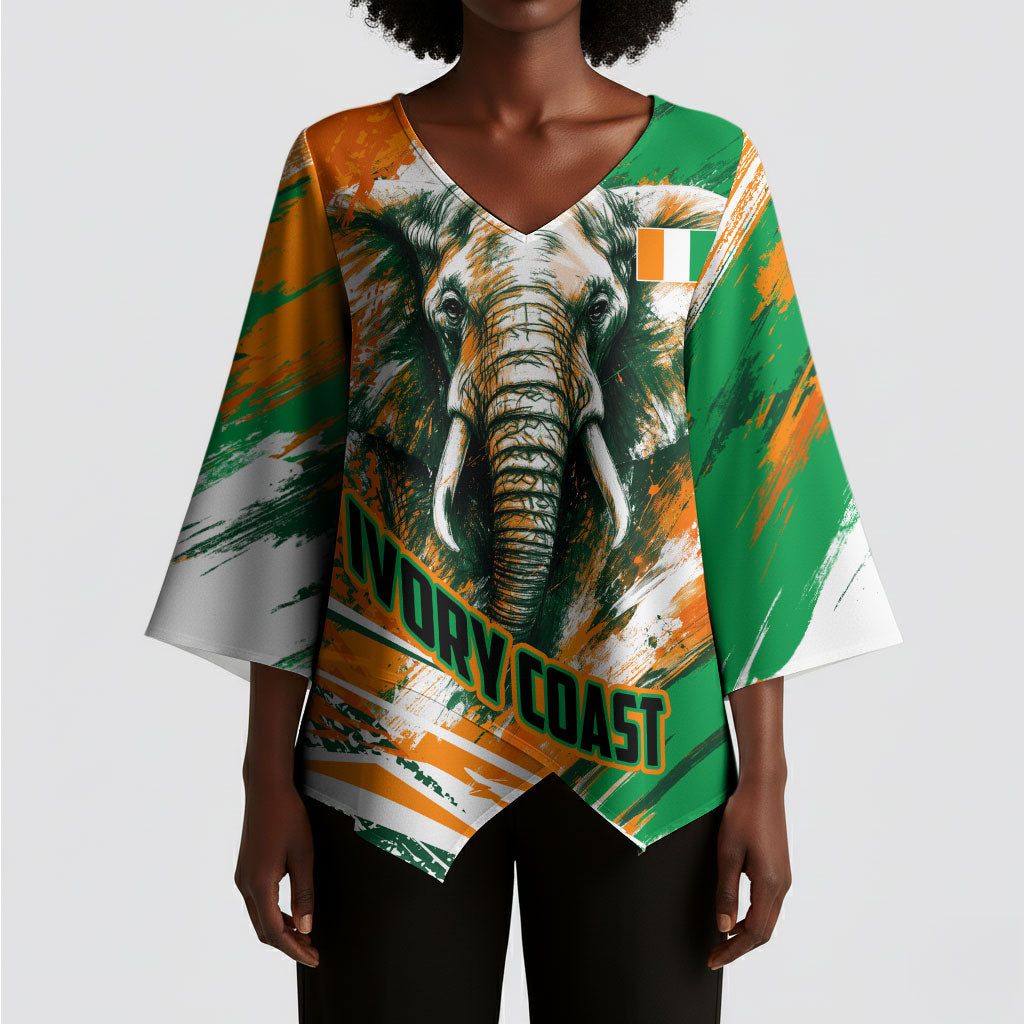 Personalized Ivory Coast Football Kimono Sleeve Blouse Elephant Football Splatter Art
