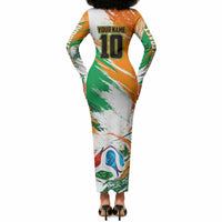 Personalized Ivory Coast Football Long Sleeve Bodycon Dress Elephant Football Splatter Art