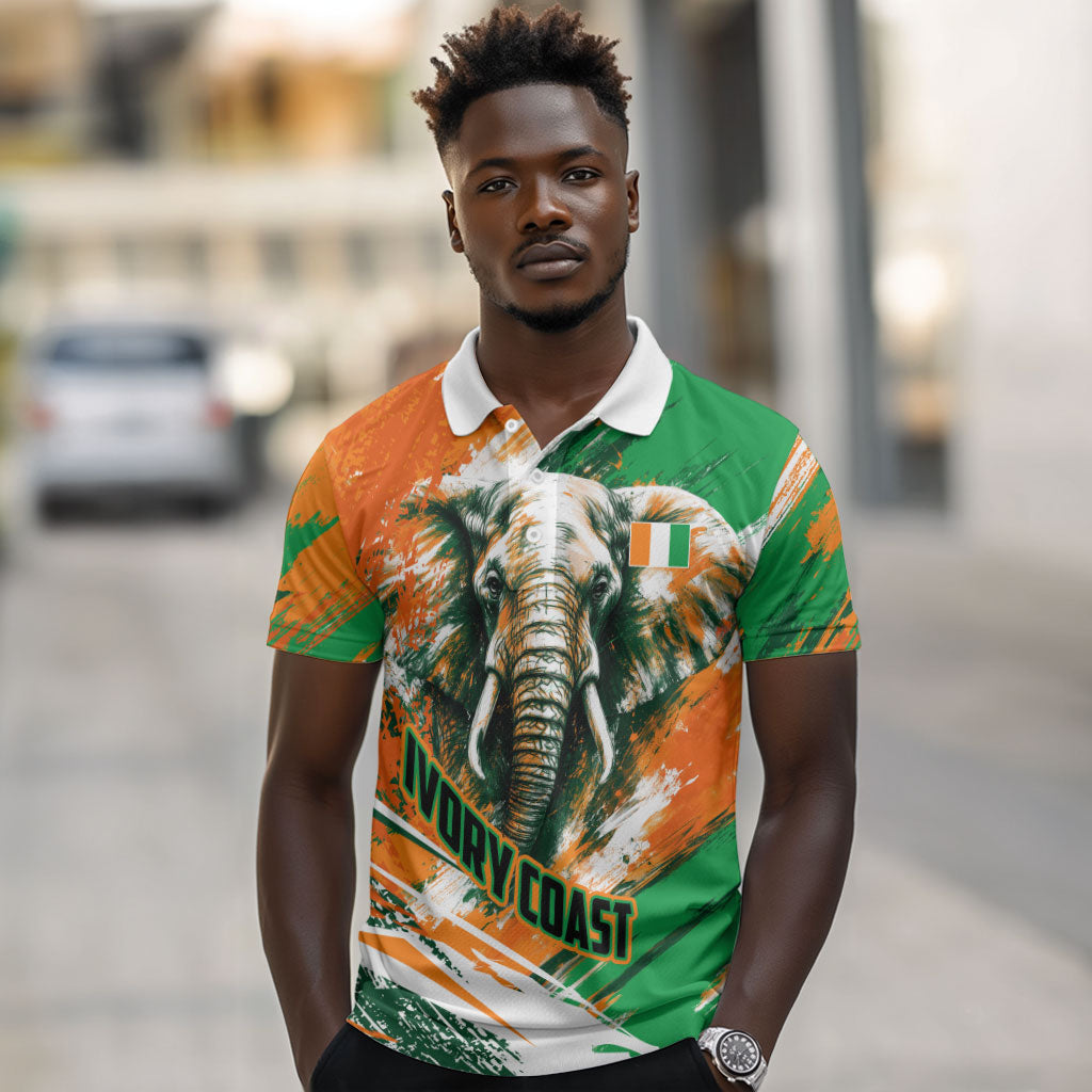 Personalized Ivory Coast Football Polo Shirt Elephant Football Splatter Art