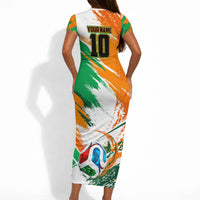 Personalized Ivory Coast Football Short Sleeve Bodycon Dress Elephant Football Splatter Art