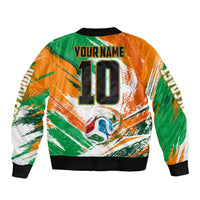 Personalized Ivory Coast Football Sleeve Zip Bomber Jacket Elephant Football Splatter Art