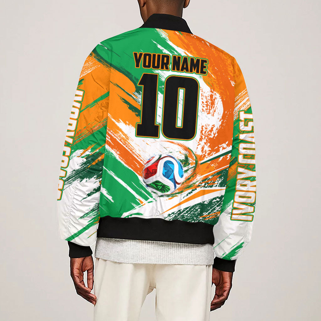 Personalized Ivory Coast Football Sleeve Zip Bomber Jacket Elephant Football Splatter Art