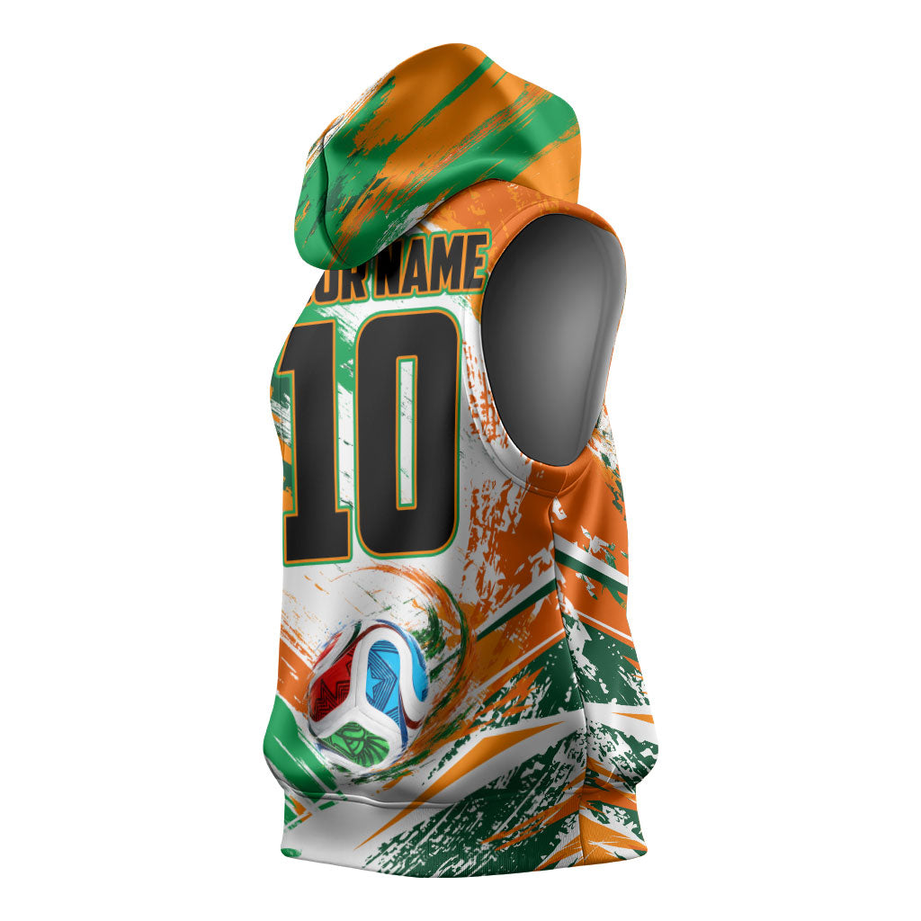 Personalized Ivory Coast Football Sleeveless Hoodie Elephant Football Splatter Art