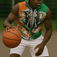 Personalized Ivory Coast Football Sleeveless Zip Hoodie Elephant Football Splatter Art