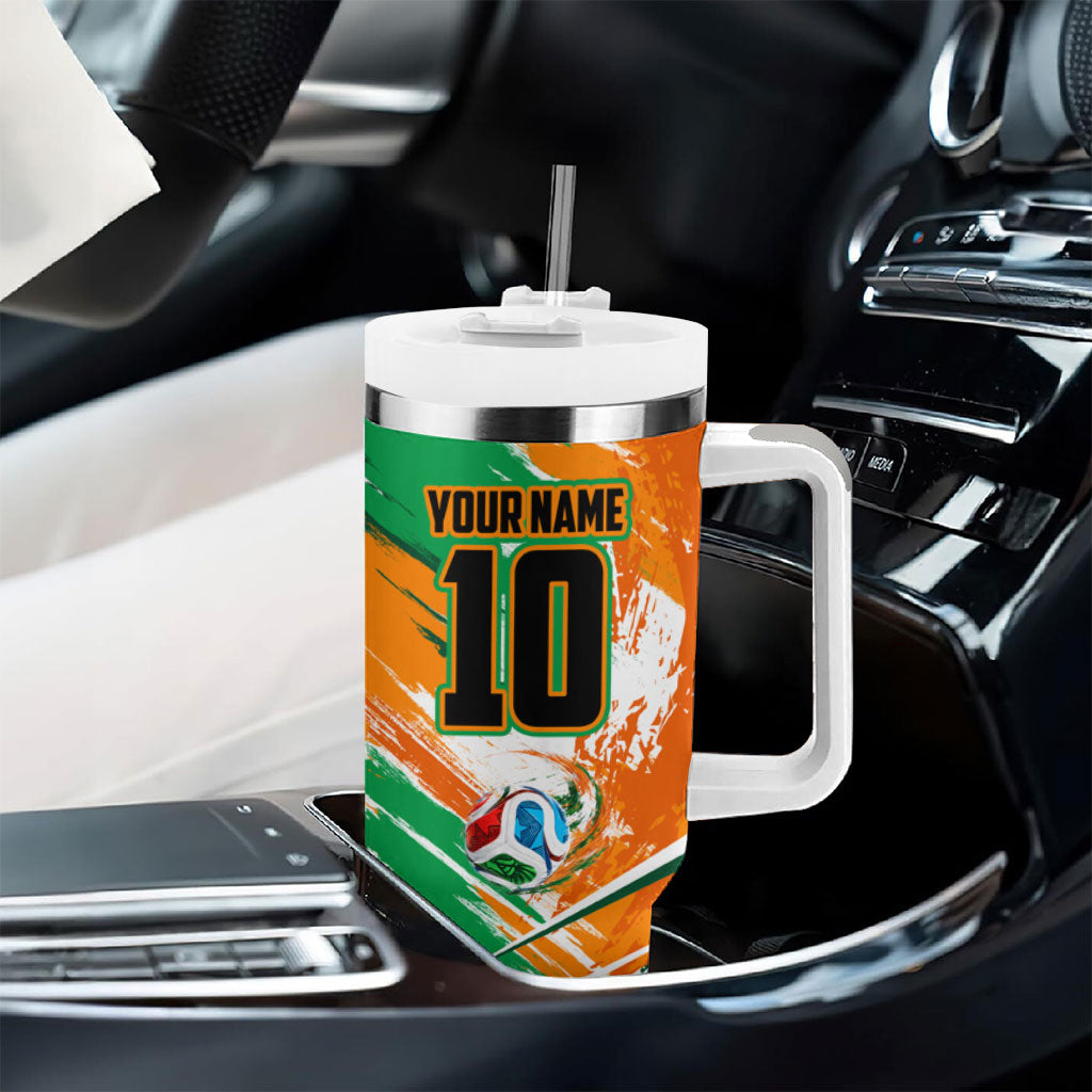 Personalized Ivory Coast Football Tumbler With Handle Elephant Football Splatter Art
