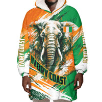 Personalized Ivory Coast Football Wearable Blanket Hoodie Elephant Football Splatter Art