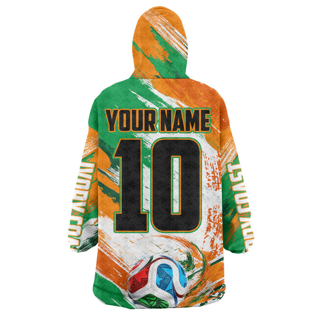 Personalized Ivory Coast Football Wearable Blanket Hoodie Elephant Football Splatter Art