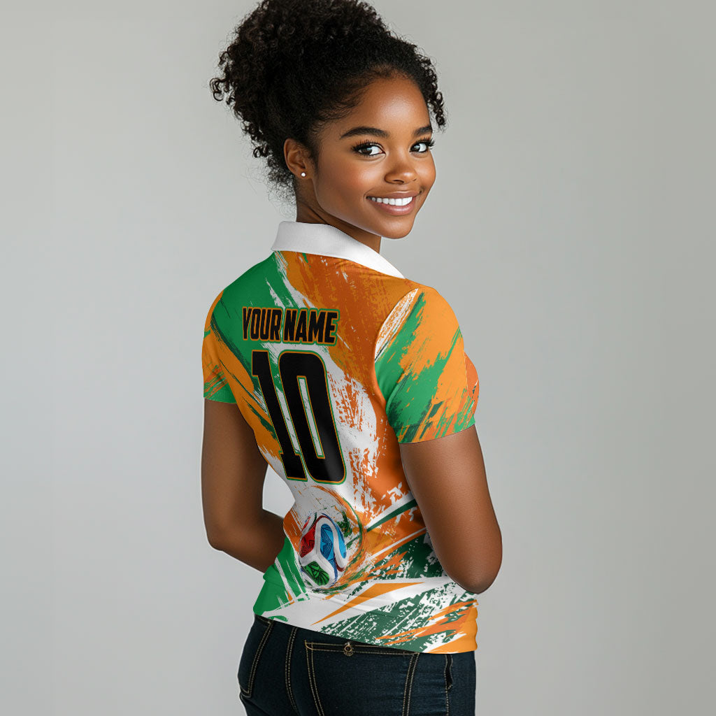 Personalized Ivory Coast Football Women Polo Shirt Elephant Football Splatter Art