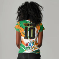 Personalized Ivory Coast Football Women V-Neck T-Shirt Elephant Football Splatter Art