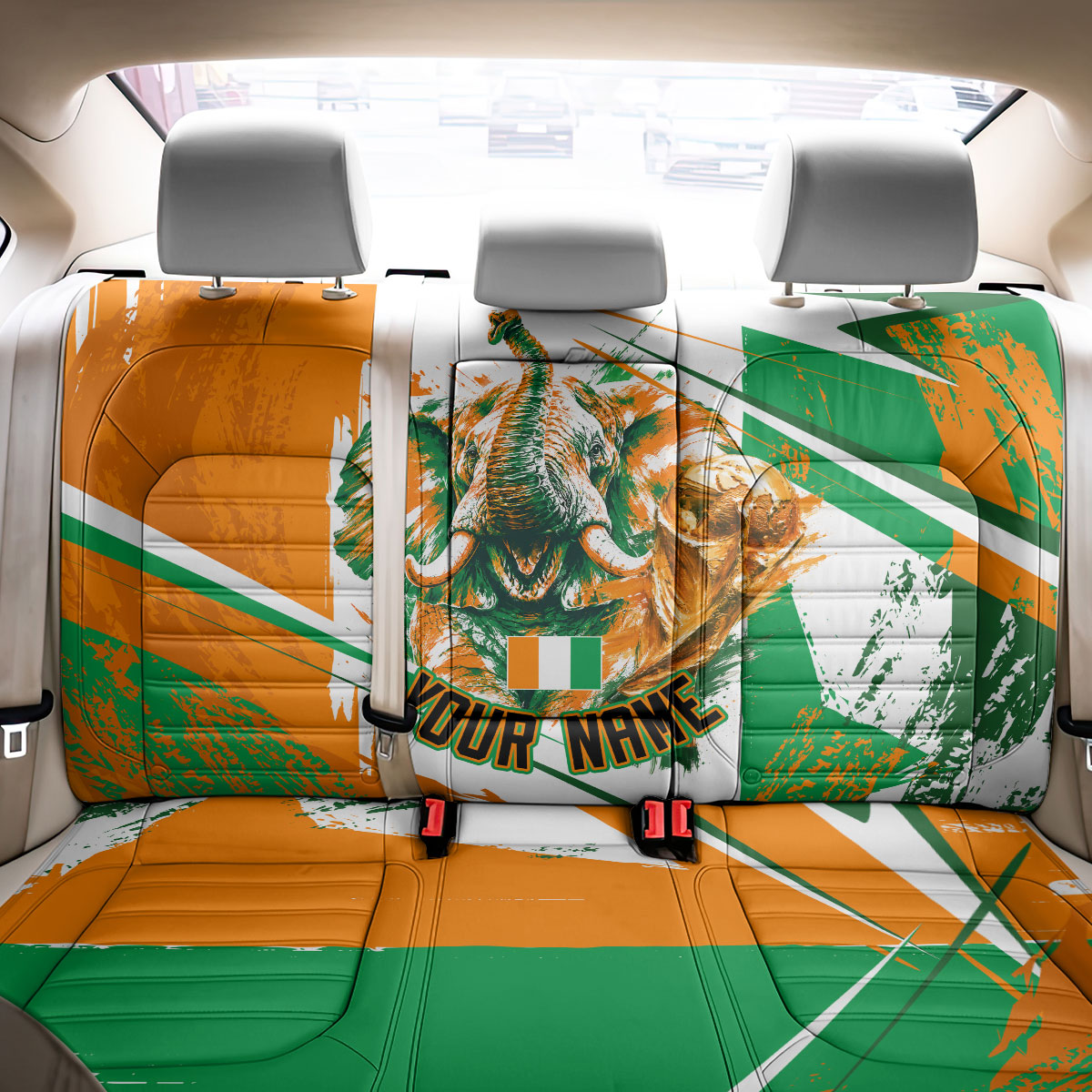 Personalized Ivory Coast Football Back Car Seat Cover African Elephant Trophy