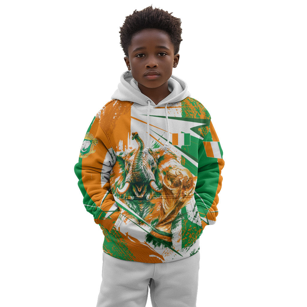Personalized Ivory Coast Football Kid Hoodie African Elephant Trophy