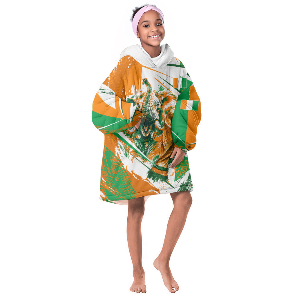 Personalized Ivory Coast Football Kid Wearable Blanket Hoodie African Elephant Trophy