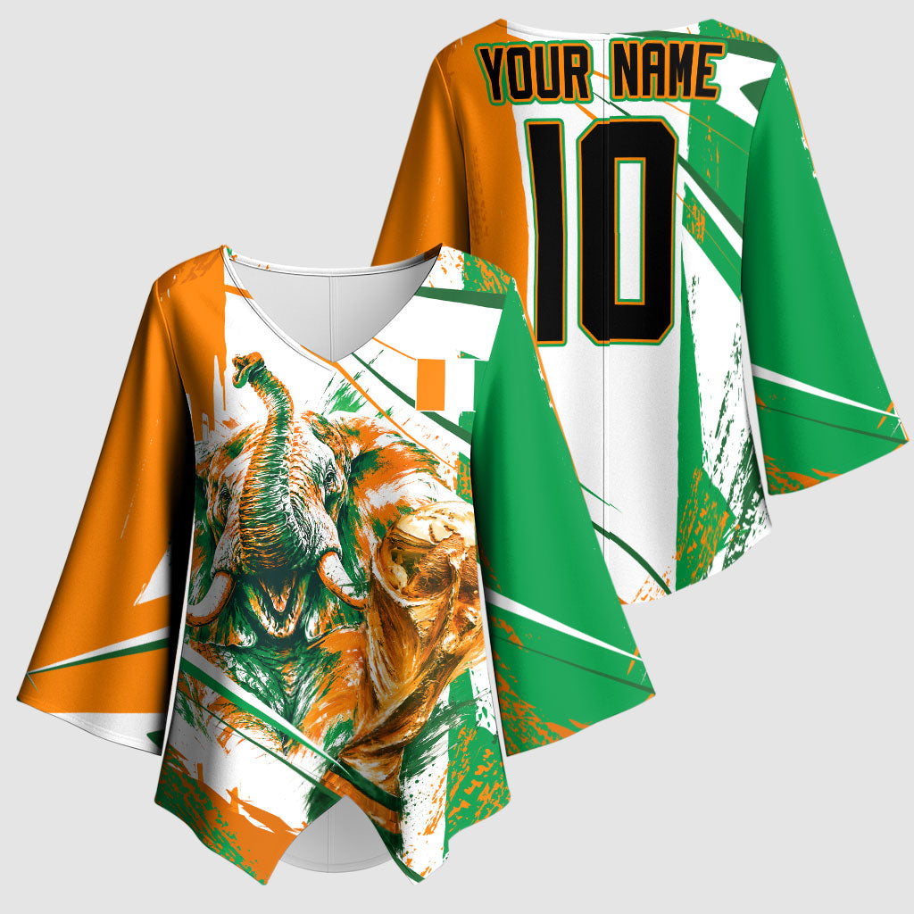 Personalized Ivory Coast Football Kimono Sleeve Blouse African Elephant Trophy