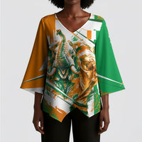 Personalized Ivory Coast Football Kimono Sleeve Blouse African Elephant Trophy