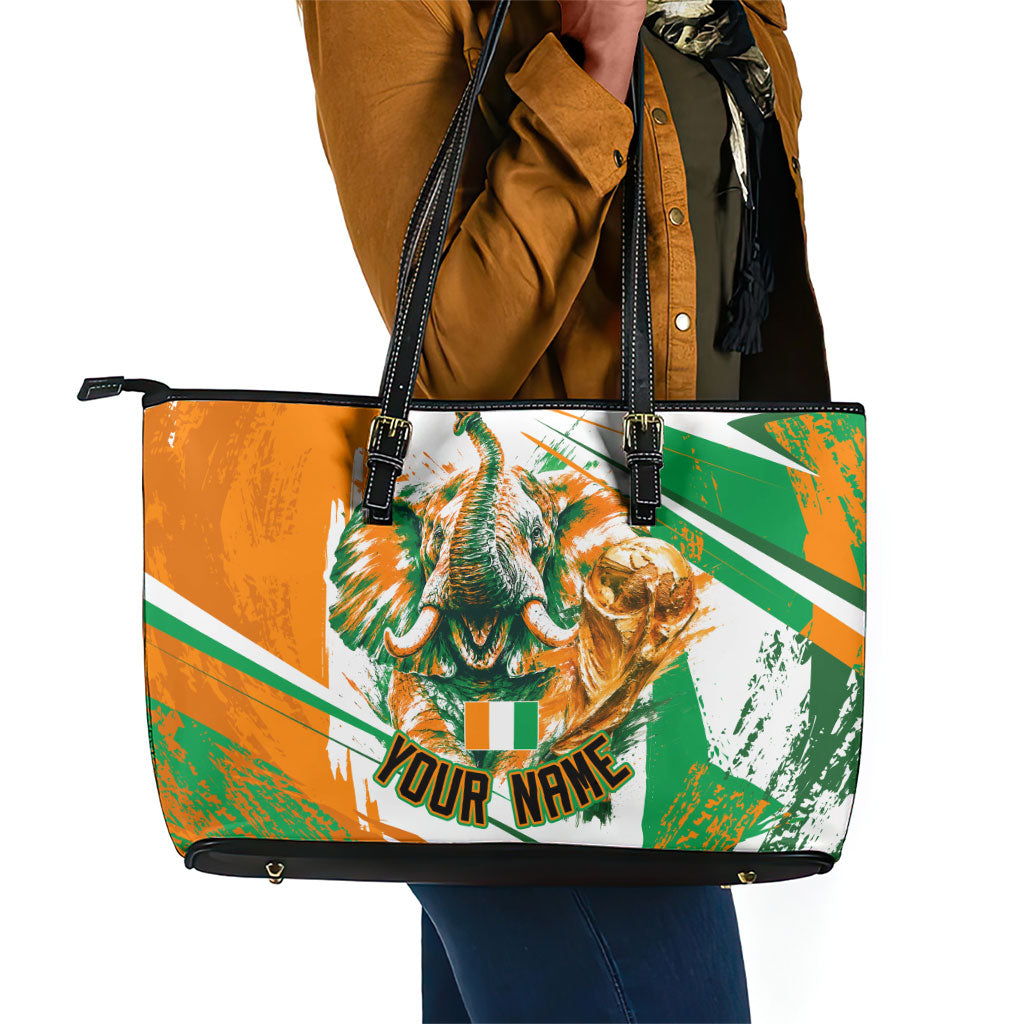 Personalized Ivory Coast Football Leather Tote Bag African Elephant Trophy